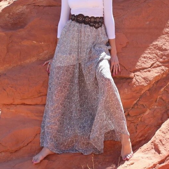 Hollister Skirts Hollister Paisley Sheer Maxi Skirt Floral Gray